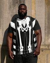 Big Men's Classic Skeleton Printed Street Fashion Short Sleeve T-Shirt Shorts Set